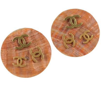 CHANEL Earring Shell, Plated Gold beige COCO Mark Women Used