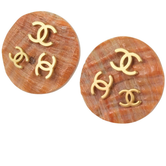 CHANEL Earring Shell, Plated Gold beige COCO Mark Women Used