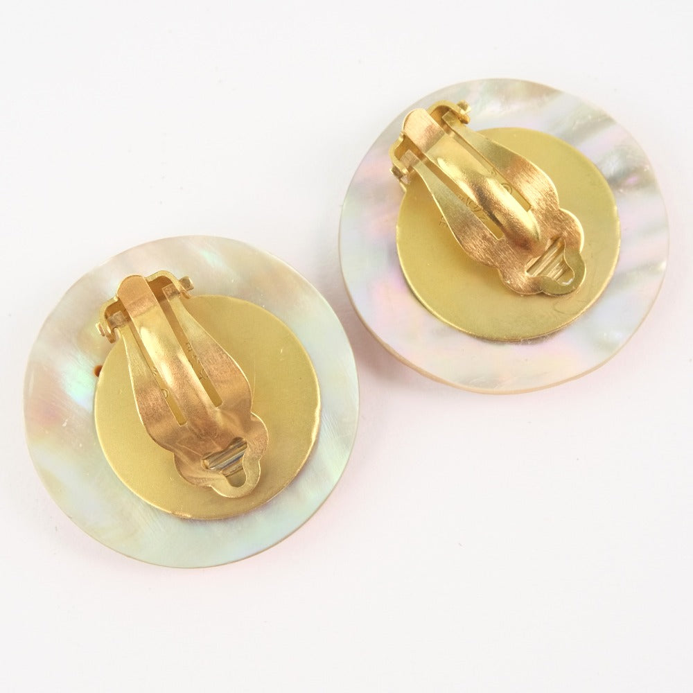 CHANEL Earring Shell, Plated Gold beige COCO Mark Women Used