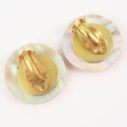 CHANEL Earring Shell, Plated Gold beige COCO Mark Women Used