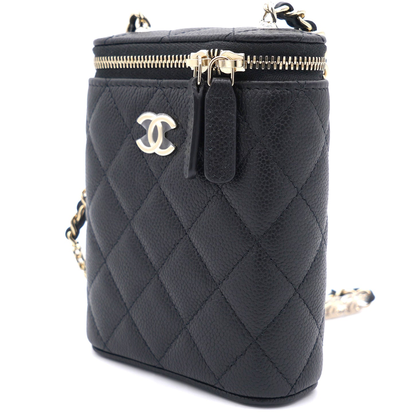 Caviar Quilted Small Vertical Coco Beauty Vanity Case With Chain Black
