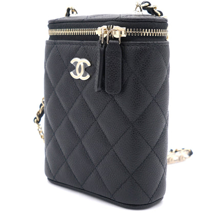 Caviar Quilted Small Vertical Coco Beauty Vanity Case With Chain Black