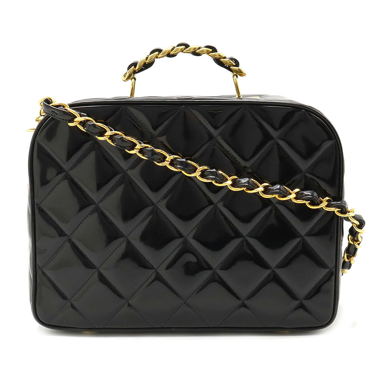 Chanel Patent Leather Matelassé 2way Handbag Black