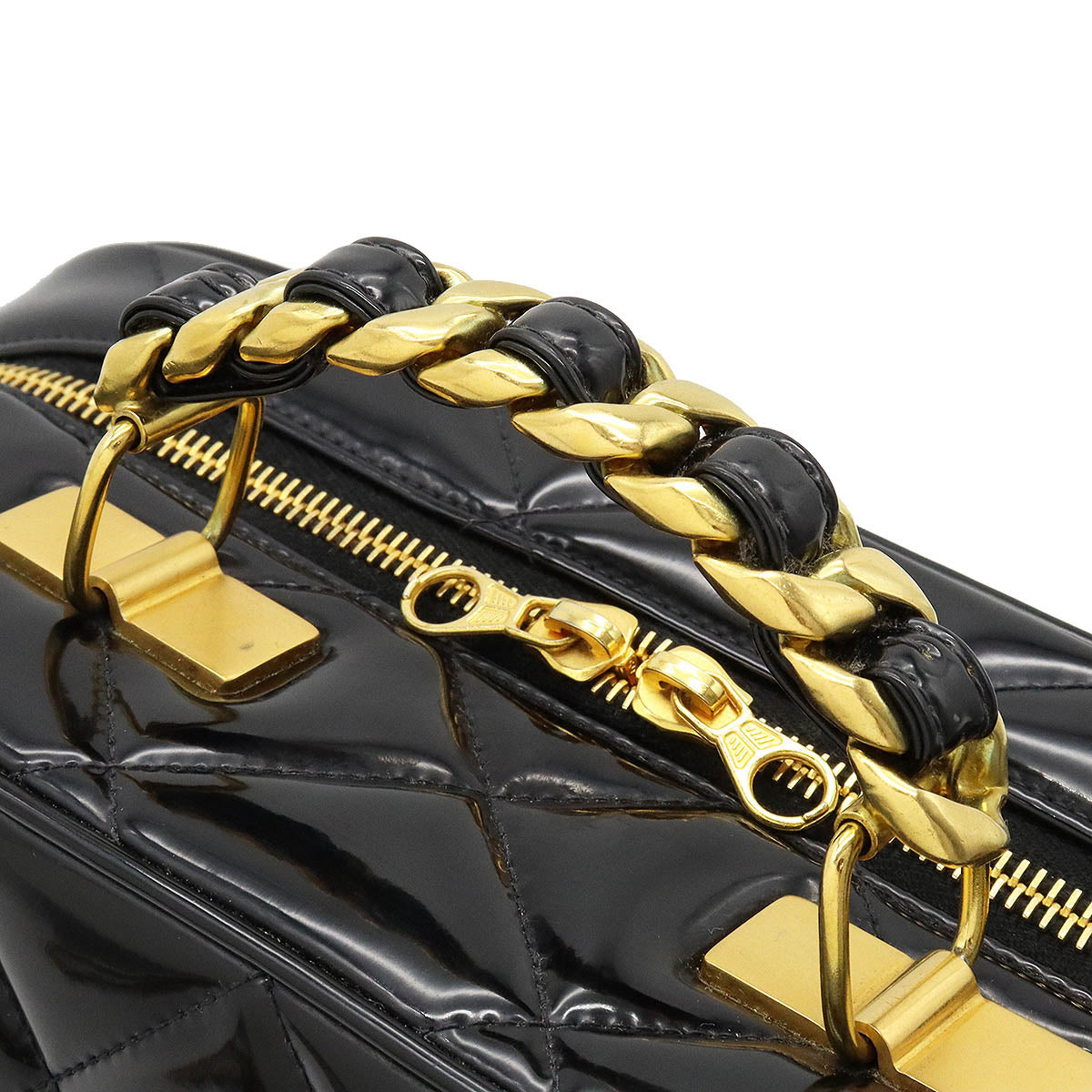 Chanel Patent Leather Matelassé 2way Handbag Black