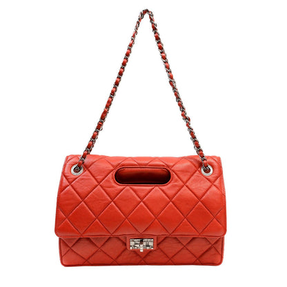 Chanel Red Quilted Distressed Lambskin Toolbox Bag w/ Gunmetal Hardware
