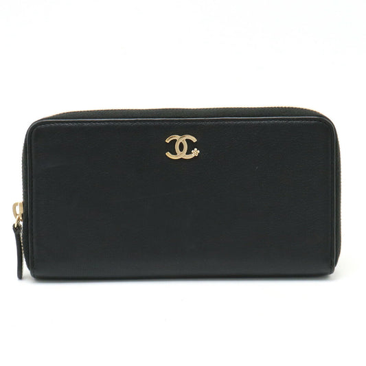 Chanel Lucky Flower Coco Mark Long Wallet Leather Black A81657
