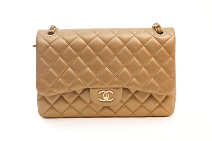 Chanel Metallic Bronze Lambskin Jumbo Classic Flap Bag