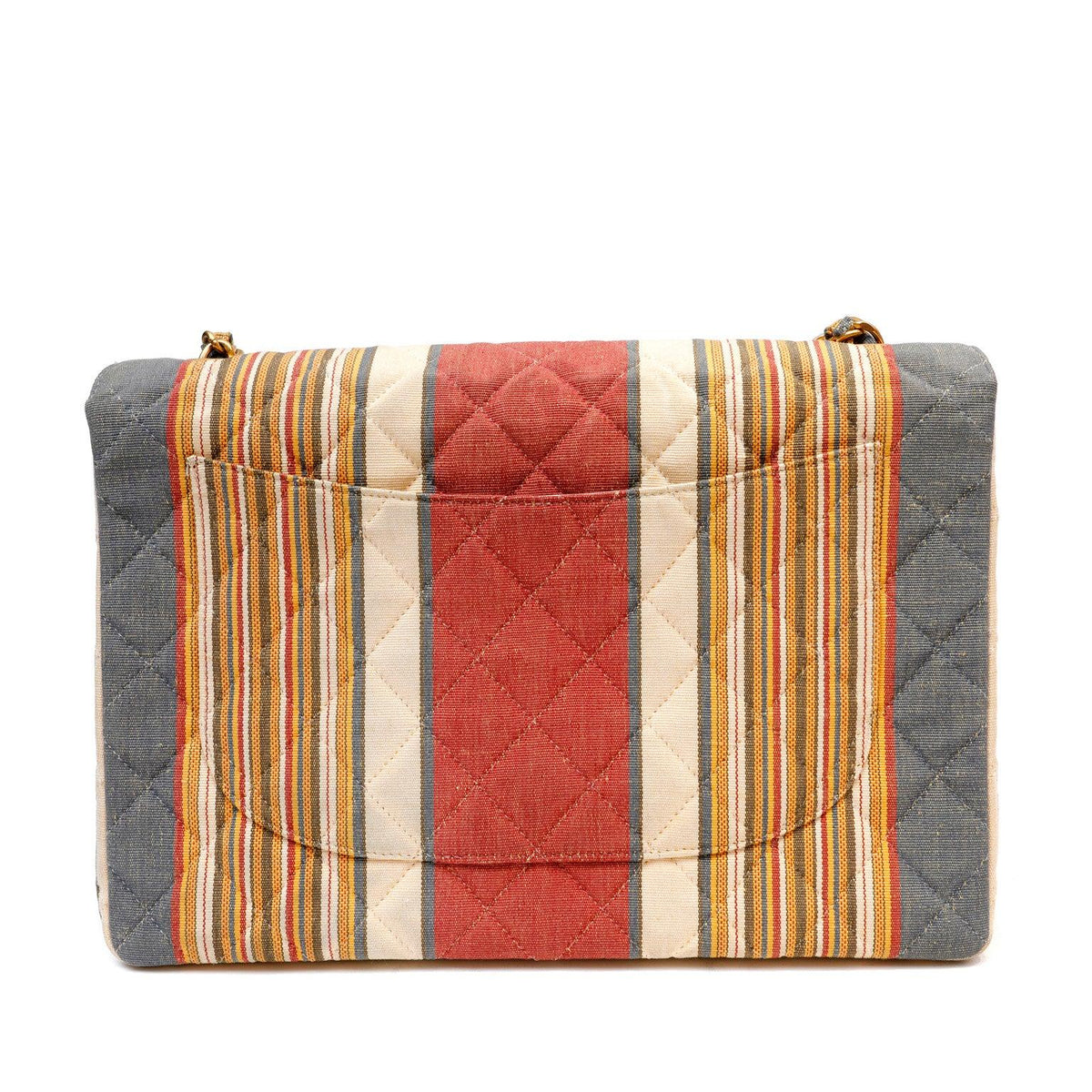 Chanel Striped Pique Cloth Maxi Classic w/ Gold Hardware