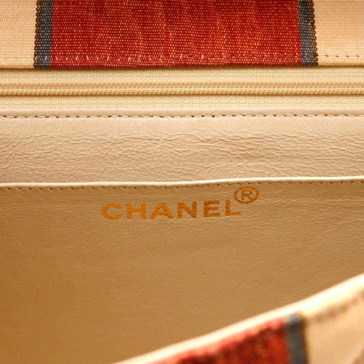 Chanel Striped Pique Cloth Maxi Classic w/ Gold Hardware