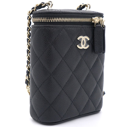 Caviar Quilted Small Vertical Coco Beauty Vanity Case With Chain Black