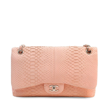 Chanel Bubblegum Pink Python Jumbo Classic w/ Silver Hardware