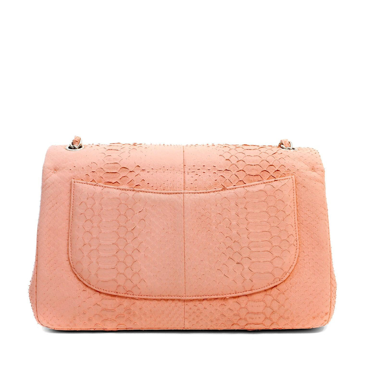 Chanel Bubblegum Pink Python Jumbo Classic w/ Silver Hardware
