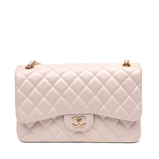 Chanel Light Beige Lambskin Jumbo Classic w/ Rose Gold Hardware