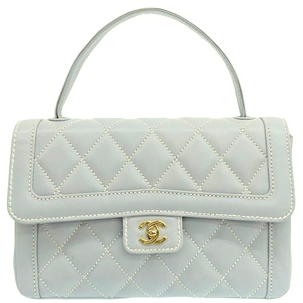 CHANEL Around 2005 Made Wild Stitch Turn-Lock Top Handle Bag Ice Blue