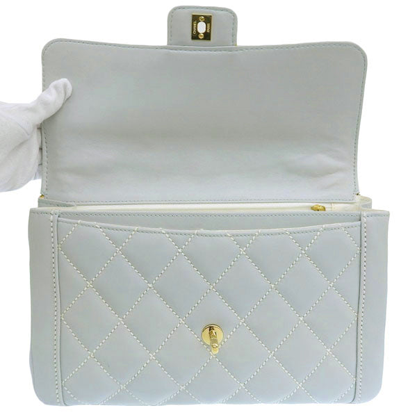 CHANEL Around 2005 Made Wild Stitch Turn-Lock Top Handle Bag Ice Blue