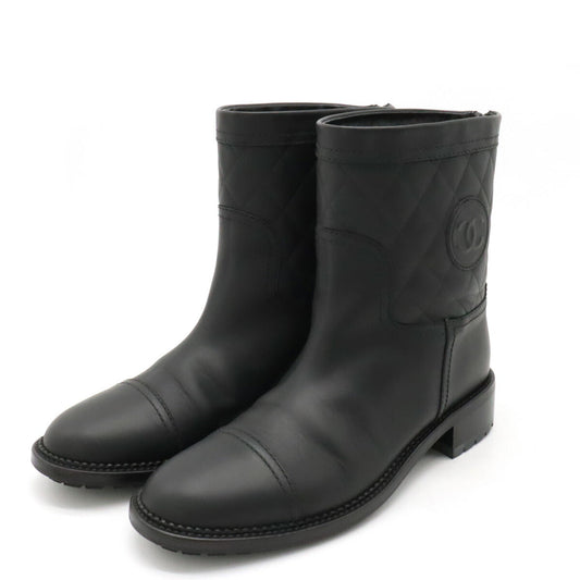 Chanel Matelasse Coco Mark Leather Mid Boots