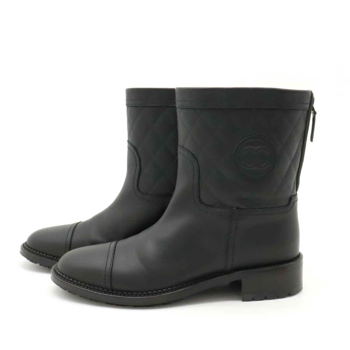 Chanel Matelasse Coco Mark Leather Mid Boots