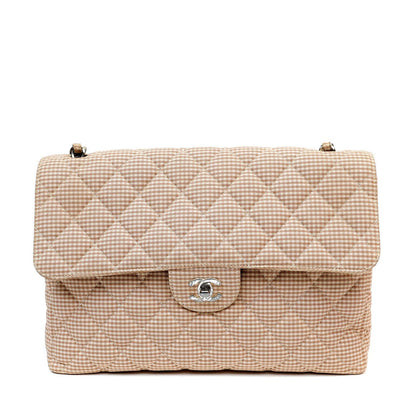 Chanel Gingham Cloth Maxi Classic w/ Silver Hardware