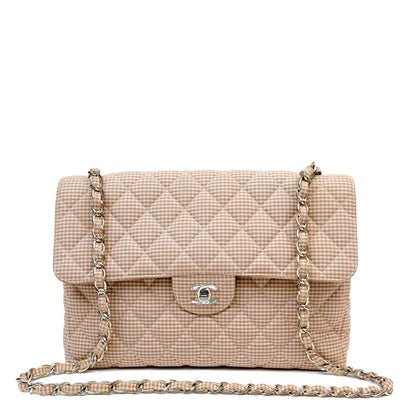 Chanel Gingham Cloth Maxi Classic w/ Silver Hardware