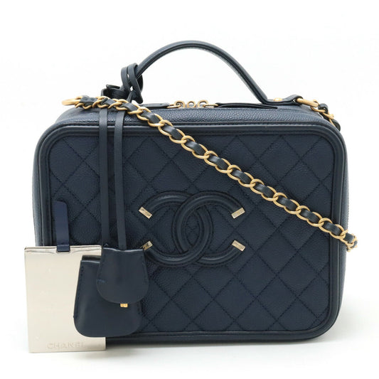 Chanel Caviar Skin CC Filigree Vanity Case 2way Bag A93344