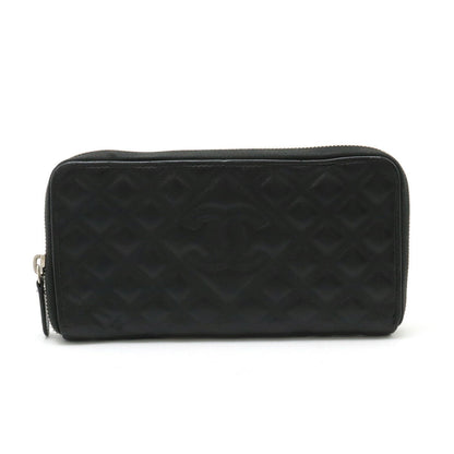 Chanel Diamond Stitch Coco Mark Long Zip Wallet Leather Black