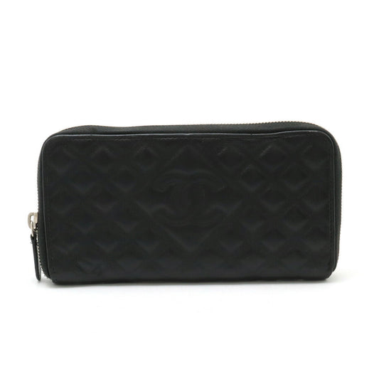 Chanel Diamond Stitch Coco Mark Long Zip Wallet Leather Black