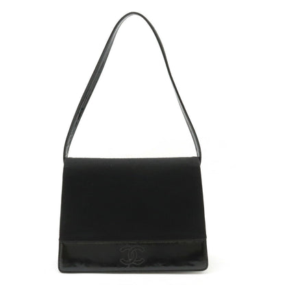 Chanel Cotton Jersey Patent Leather Coco Mark Shoulder Bag