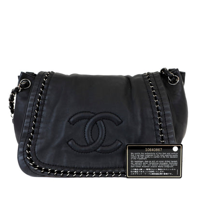 Chanel Black Lambskin Flap Bag with All Around Silver Chain