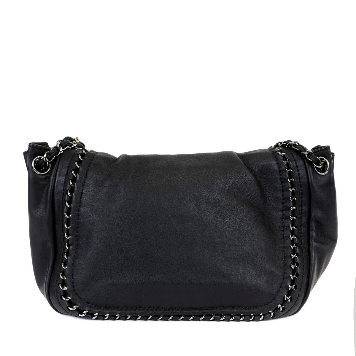 Chanel Black Lambskin Flap Bag with All Around Silver Chain