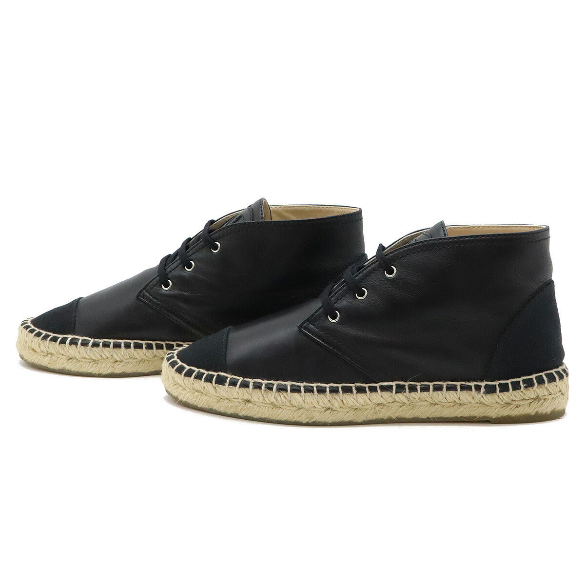 Chanel Leather Canvas Coco Mark Espadrille Chukka Boots Shoes