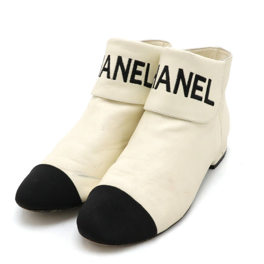 Chanel Leather Fabric Logo Short Boots