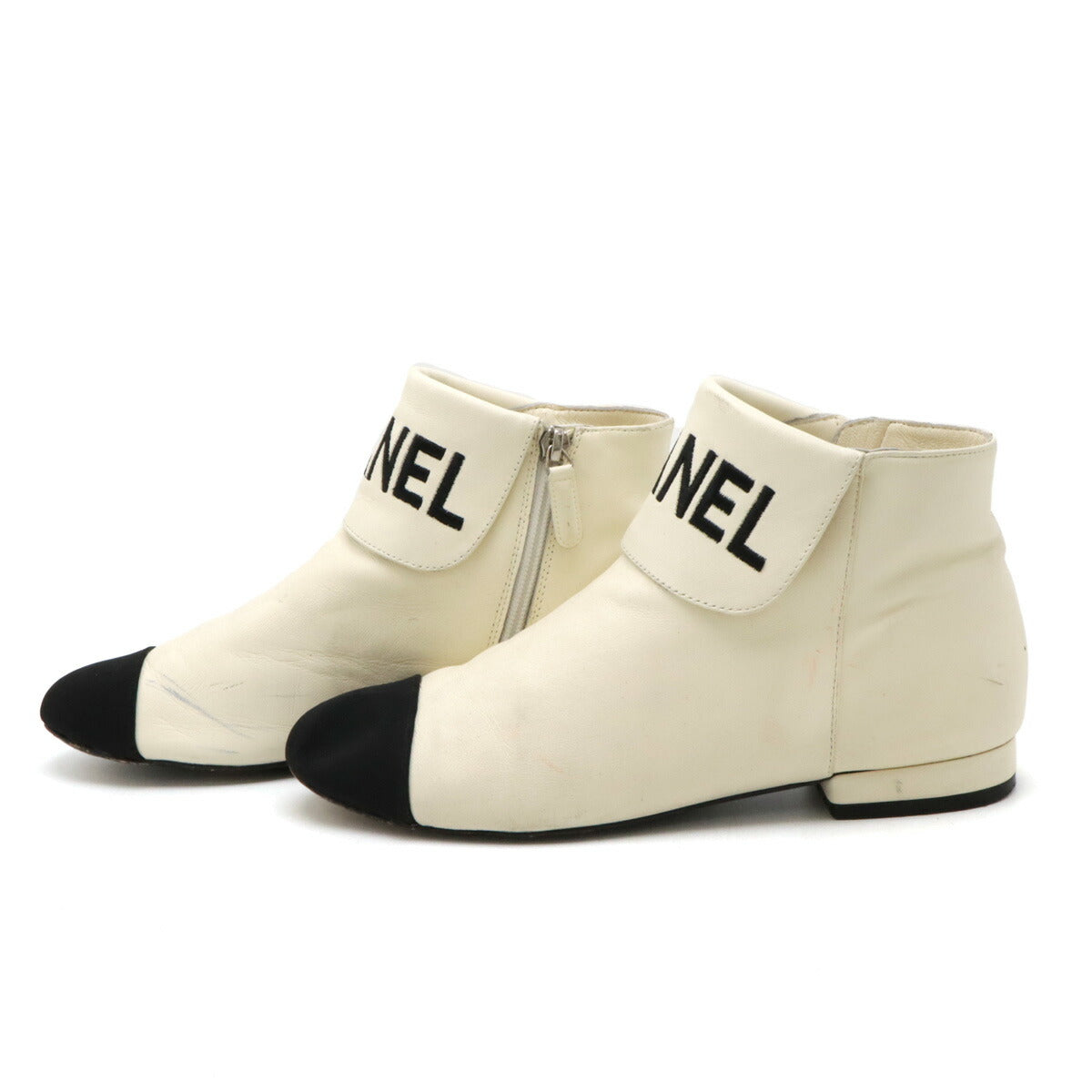 Chanel Leather Fabric Logo Short Boots
