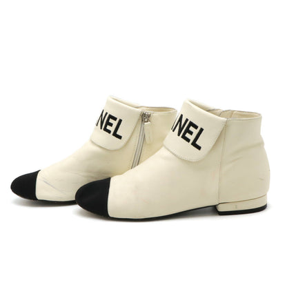Chanel Leather Fabric Logo Short Boots