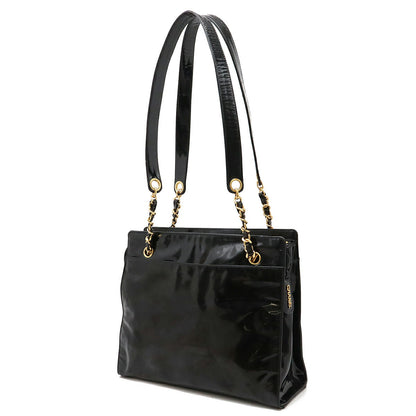 Chanel Enamel Coco Mark 2way Shoulder Bag Black Gold Hardware