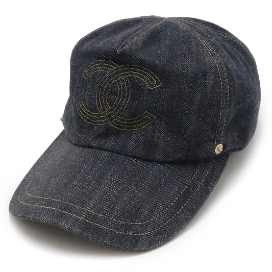 Chanel Denim Coco Mark Cap Denim Blue Gold Stitch