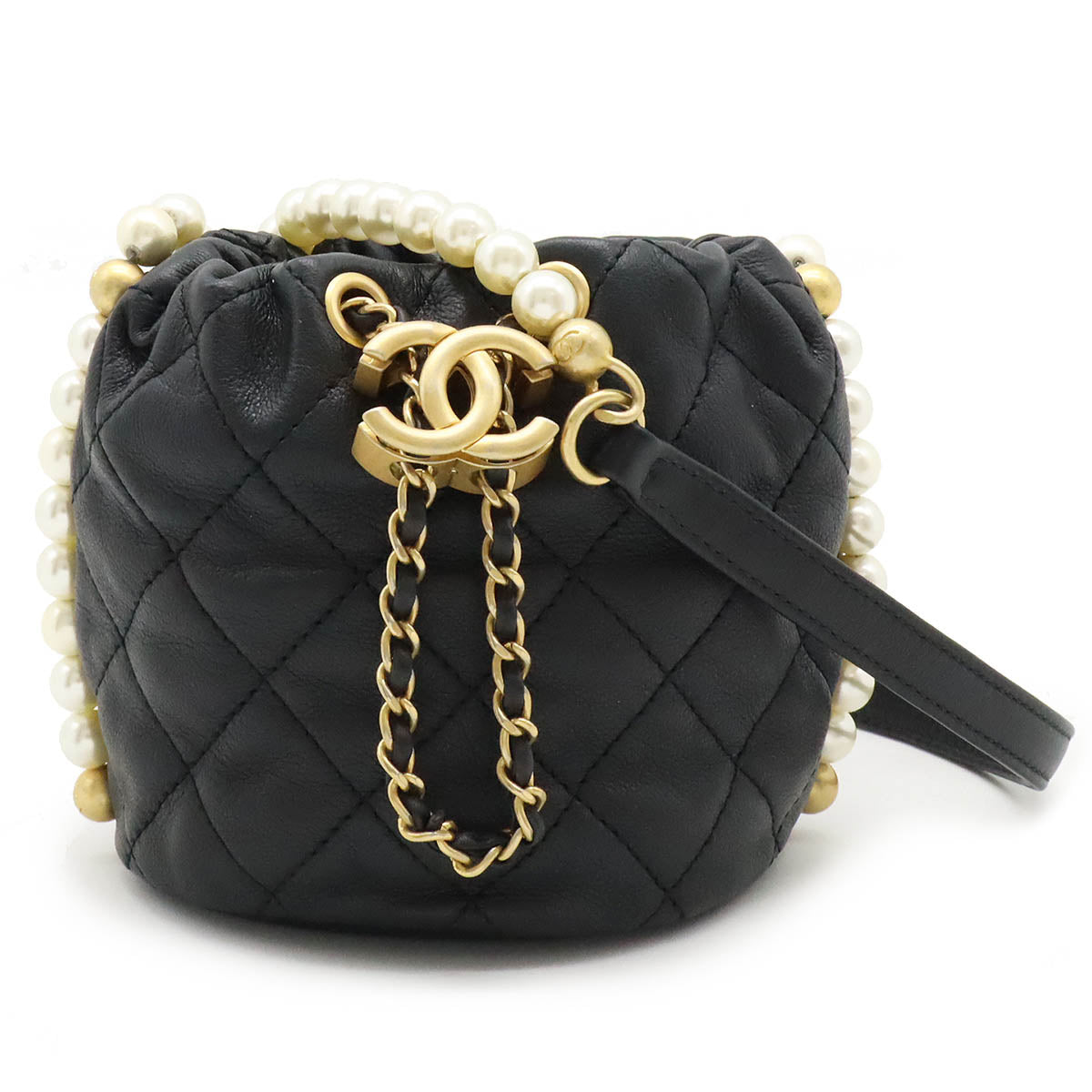 Chanel Matelassé Coco Mark Pearl Chain Leather Shoulder Bag