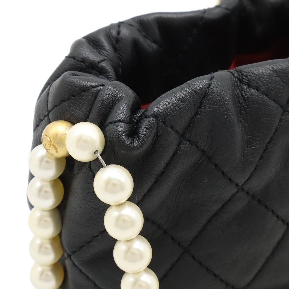 Chanel Matelassé Coco Mark Pearl Chain Leather Shoulder Bag