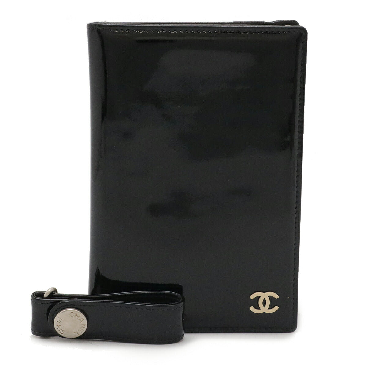 Chanel Patent Leather Coco Mark Passport Case Card Case Black Chain