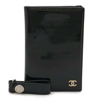 Chanel Patent Leather Coco Mark Passport Case Card Case Black Chain