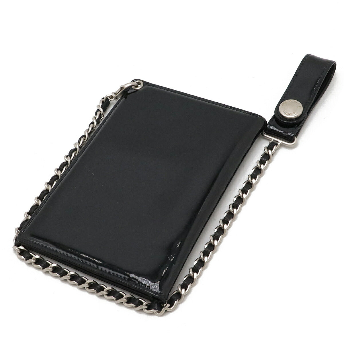Chanel Patent Leather Coco Mark Passport Case Card Case Black Chain