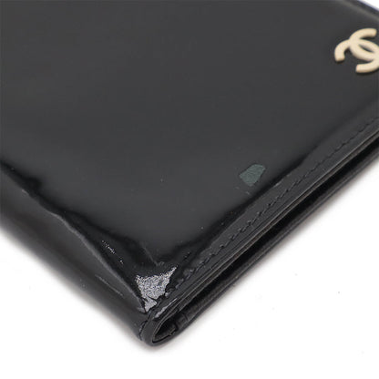 Chanel Patent Leather Coco Mark Passport Case Card Case Black Chain