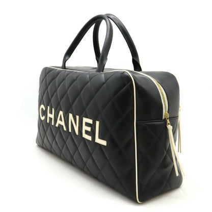 Chanel Leather Matelasse Bowling Bag Travel Bag