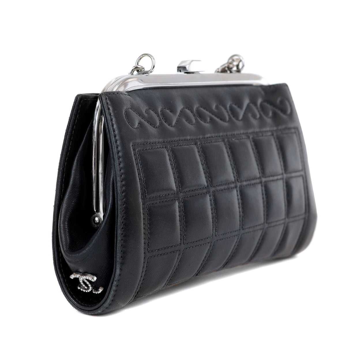 Chanel Navy Mademoiselle Stitch Kiss Lock Clutch