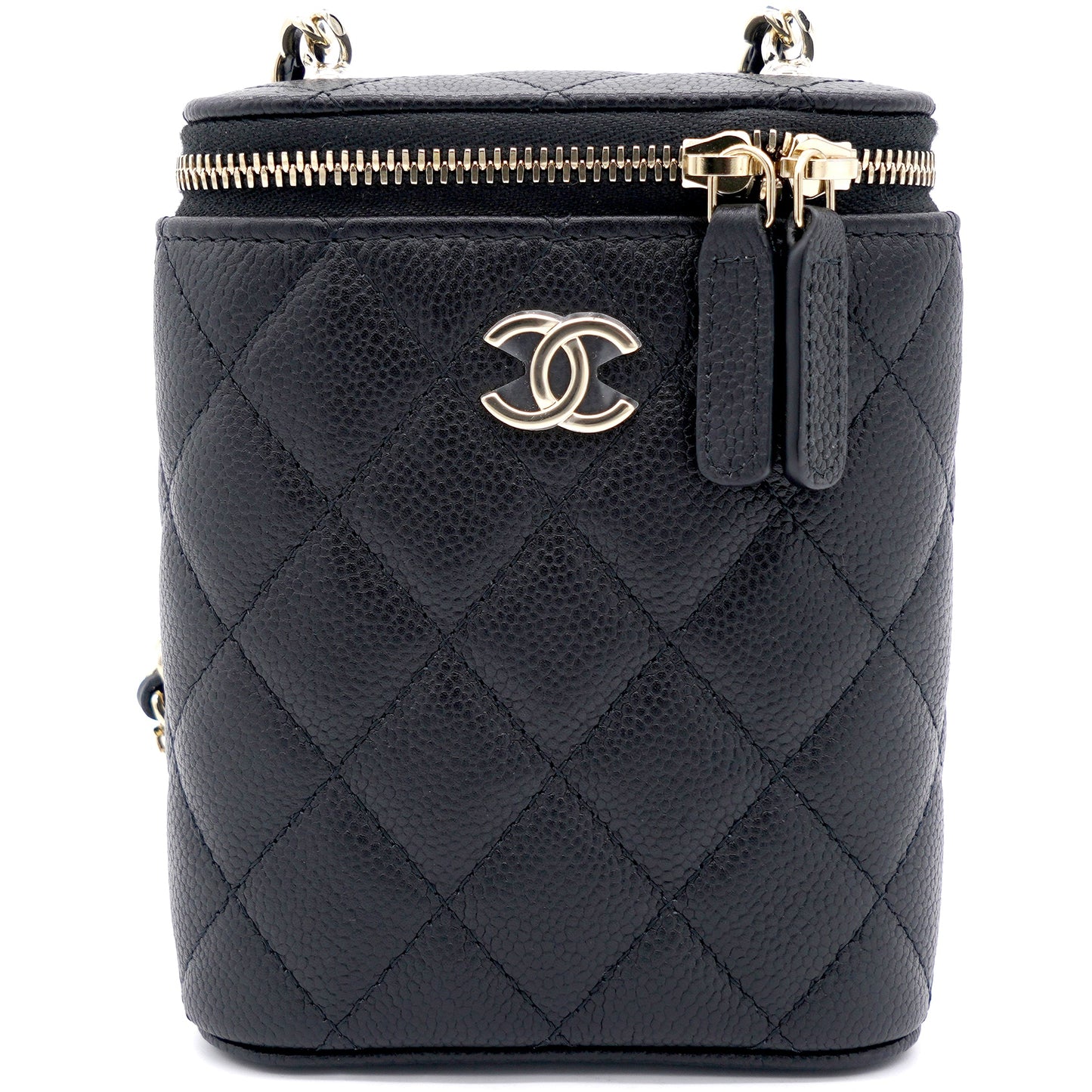 Caviar Quilted Small Vertical Coco Beauty Vanity Case With Chain Black