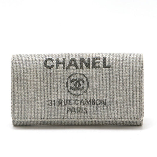 Chanel Deauville Line Canvas Leather Long Wallet A80053