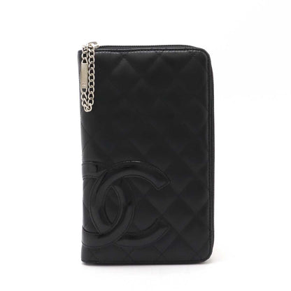 Chanel Cambon Line Coco Mark Long Zip Wallet Organizer Leather Enamel A48660