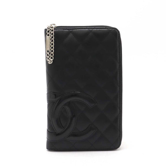 Chanel Cambon Line Coco Mark Long Zip Wallet Organizer Leather Enamel A48660