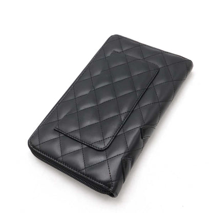 Chanel Cambon Line Coco Mark Long Zip Wallet Organizer Leather Enamel A48660