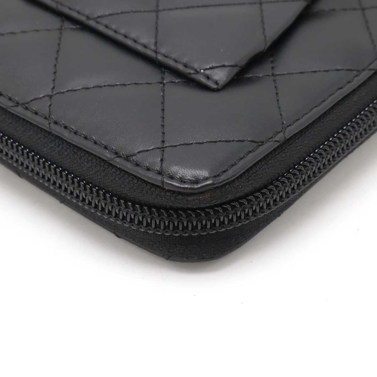 Chanel Cambon Line Coco Mark Long Zip Wallet Organizer Leather Enamel A48660