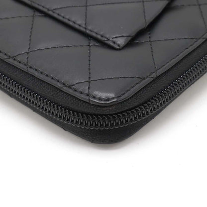 Chanel Cambon Line Coco Mark Long Zip Wallet Organizer Leather Enamel A48660